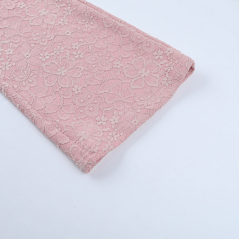 Elegant dusty rose lace jumpsuit with floral pattern and delicate texture in Langry fashion ملابس