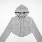 Grey Langry cropped hoodie with hood and zipper, cozy fashion cardigan coat