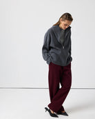 Charcoal gray cozy half high collar wool cardigan sweater with regular sleeve, langry fashion