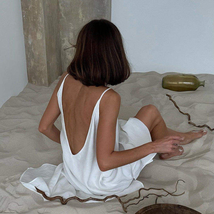 Langry fashion white open-back pajamas with brown trim, ideal for daily wear
