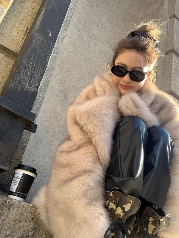 Luxurious warm beige faux fur Langry fashion jacket