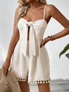 White tie-front tassel romper in Cute Knotted Jumpsuit, ideal for fashionable ملابس
