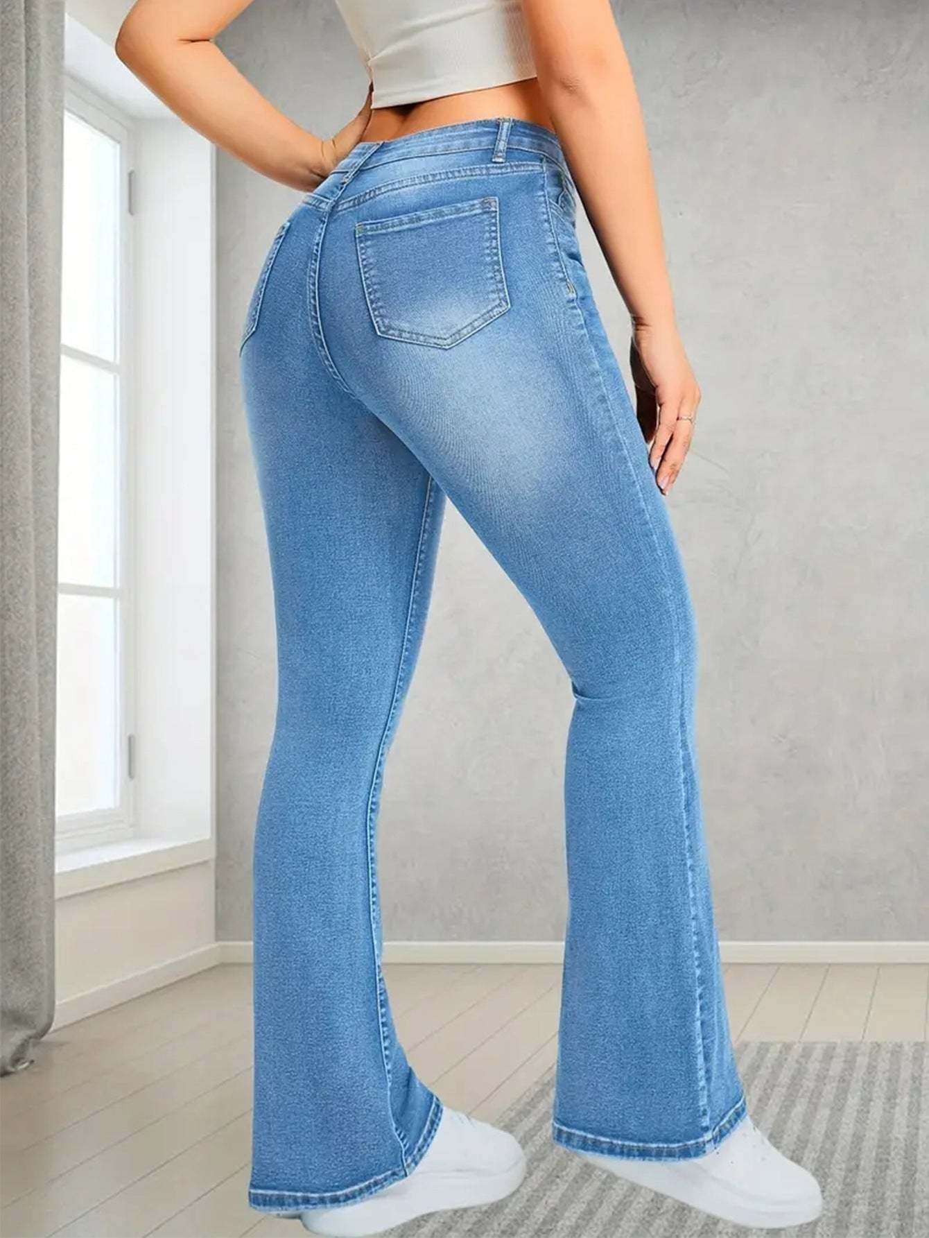 Comfy Jeans Stretch Multi Craft Pocket Design Slim Fit Light Blue Trousers