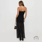 Black strapless maxi enchanting mesh split dress