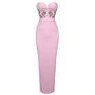 Elegant Pink Tube Top Maxi Dress featuring a pink strapless fitted gown design