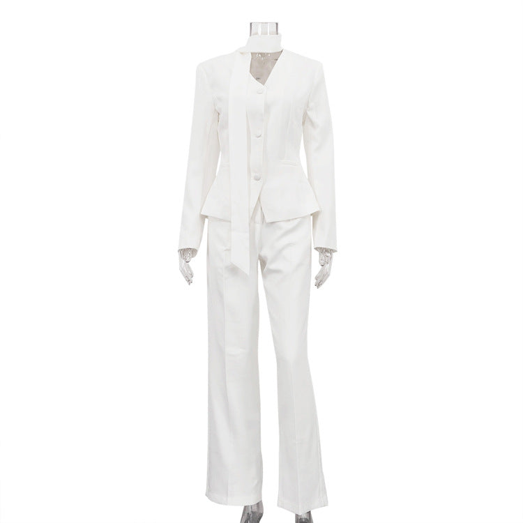 Langry fashion white tailored two-piece set with flared pants