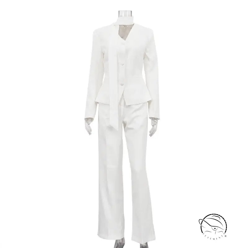 Langry fashion white tailored suit with flared pants and structured jacket