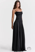 Elegant sleeveless black maxi dress in langry fashion style
