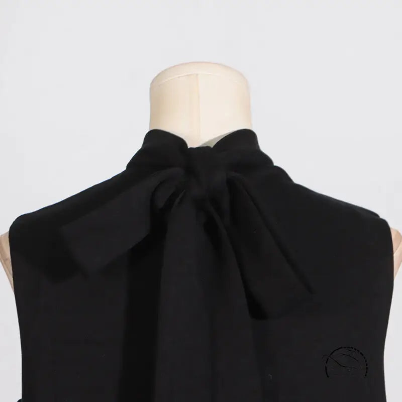 Retro langry tie bow black dress with floral design