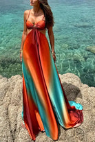 Exquisite beach dress with orange and turquoise ombre pattern