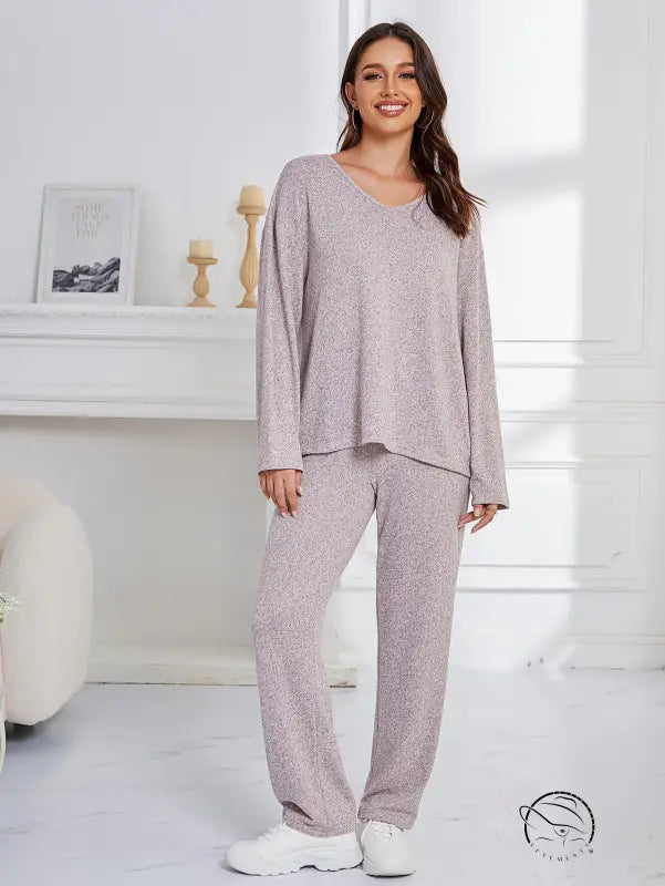 Women’s heathered purple loose sports casual winter outerwear pajama set