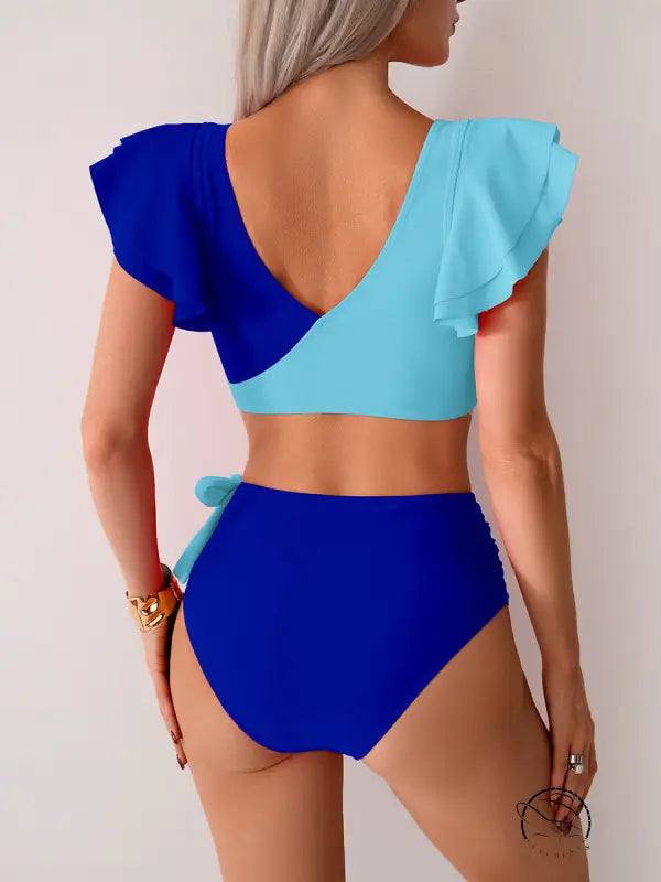 Stunning high waist bikini in two-tone ruffled swimsuit style