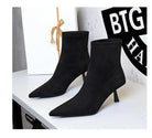 Langry fashion black suede ankle boots with pointed toes and low heels
