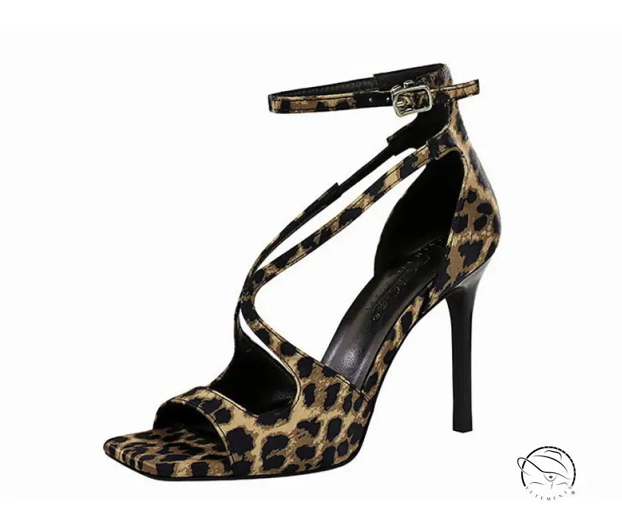 Langry fashion cocktail leopard print square high heel sandal with ankle strap