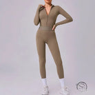 Olive-green Comfy Mesh Stitching Fitness Jumpsuit in Langry fashion