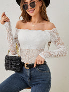 Elegant white lace off-shoulder slim fit T-shirt with gold accents and black belt
