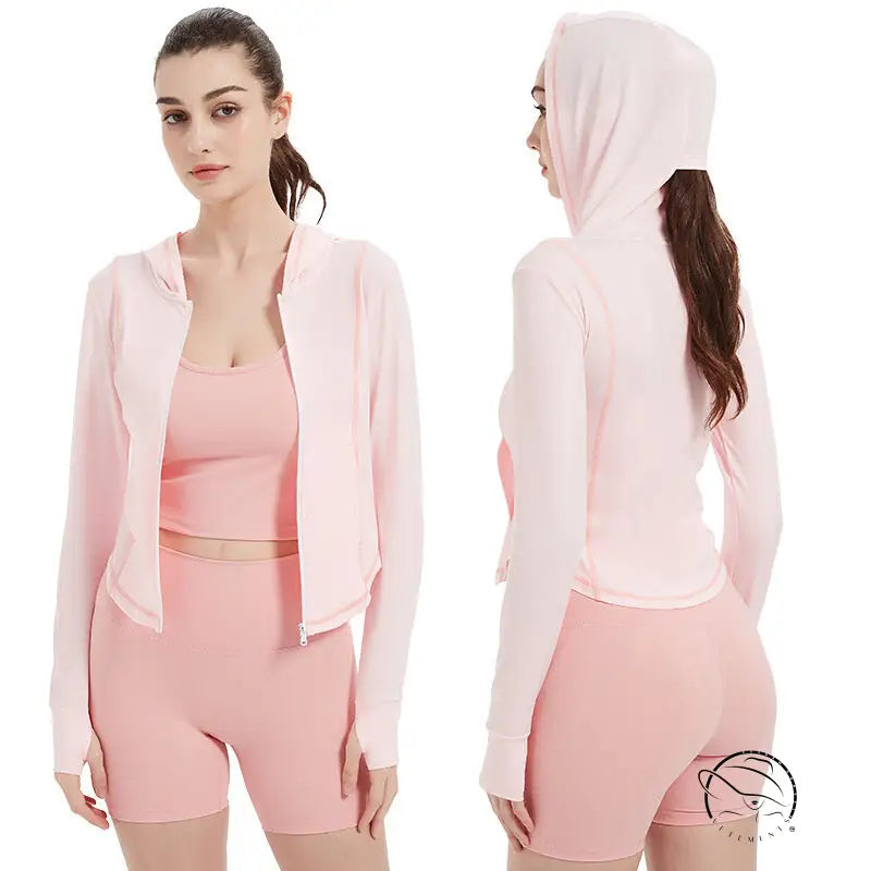 Sports Jacket Women High Elastic Hooded Quick Drying Top Violently Sweat Running Training Yoga Clothes Coat