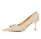 Langry fashion cream satin bow pumps with orange heel tips