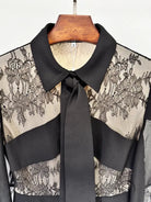 Elegant black lace collared floor-length langry fashion dress