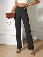 High-waisted black dress pants for casual office fashion with a straight-leg silhouette