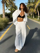 White linen pants from Cotton Shirt Trousers Casual Sets for stylish langry fashion ملابس