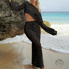 Black cutout beach dress with colorful polka dots in casual vacation long skirt two piece set