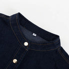 Dark blue denim shirt fashionable with mandarin collar and gold buttons