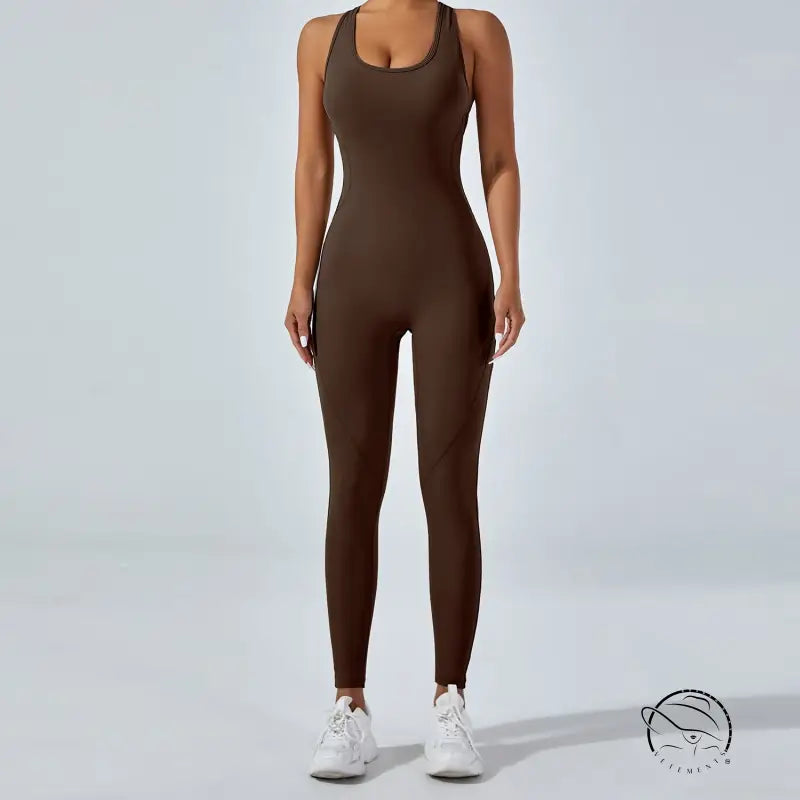 Sleek langry fashion yoga one piece jumpsuit in brown ملابس