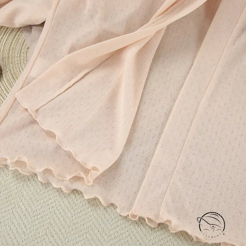 Delicate blush pink sheer langry dotted nightgown set with scalloped edge