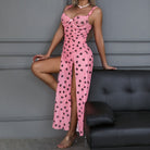 Home Suspender Pink Black High Slit t Back Two Piece Set