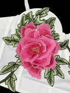 Pink rose embroidered patch on Langry floral corset fabric