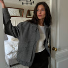 Gray langry fashion woolen coat with tweed pockets and button closure