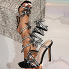 Langry fashion black suede stiletto heel sandals with rhinestone bows