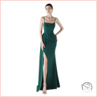 Elegant emerald green satin langry fashion mermaid gown with high slit