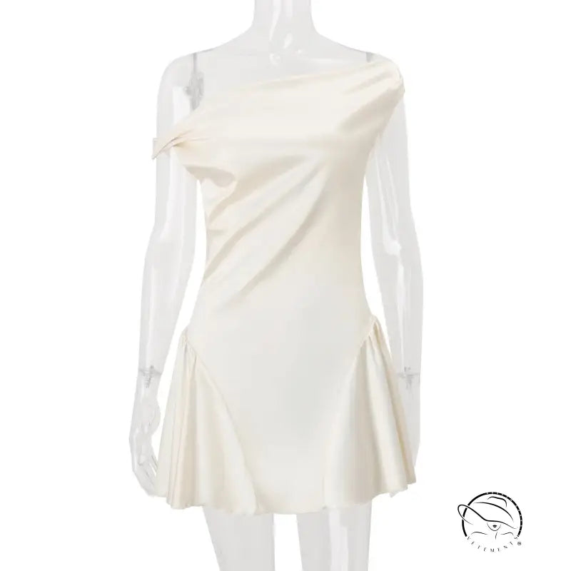 French Pure Sweet langry fashion satin mini dress with ruffled hem