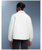 Langry fashion white boucle jacket with balloon sleeves and high collar