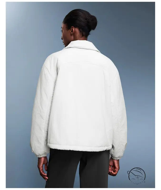 White boucle langry fashion jacket with balloon sleeves and high collar