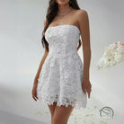 White strapless lace beautiful short dress evening gown