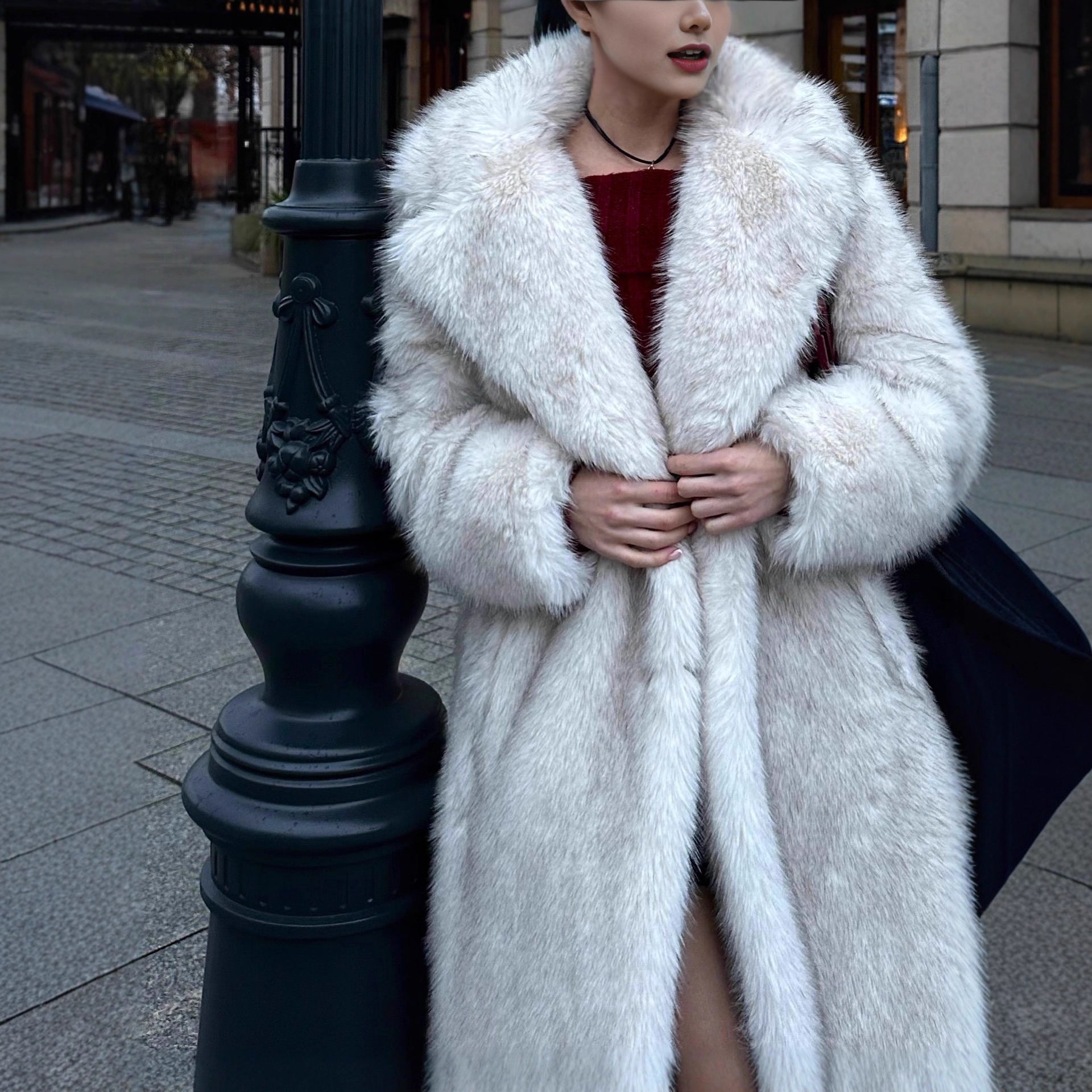 Warm Winter Faux Fur Coat with High Collar and Long Sleeves