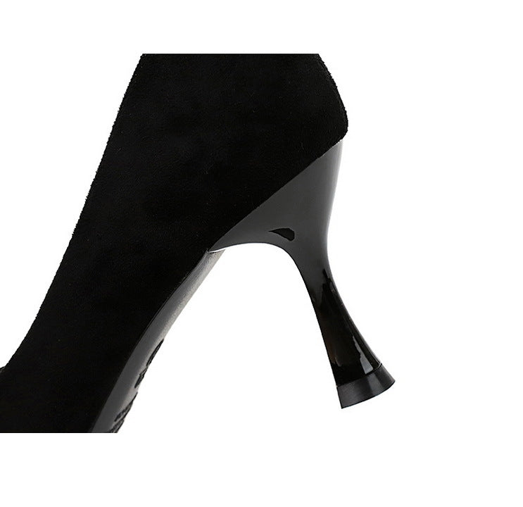 Langry fashion black patent leather stiletto high heel shoe