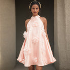 Pink halter dress with floral embellishments for women in stunning fashion style