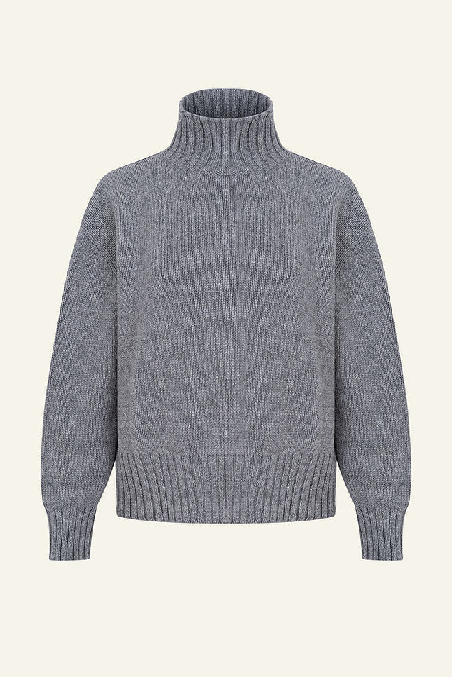Langry grey turtleneck sweater with ribbed knit texture for winter fashion