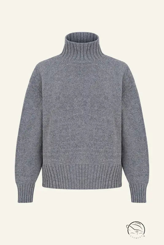 Grey langry winter loose ribbed turtleneck sweater in fashion ملابس