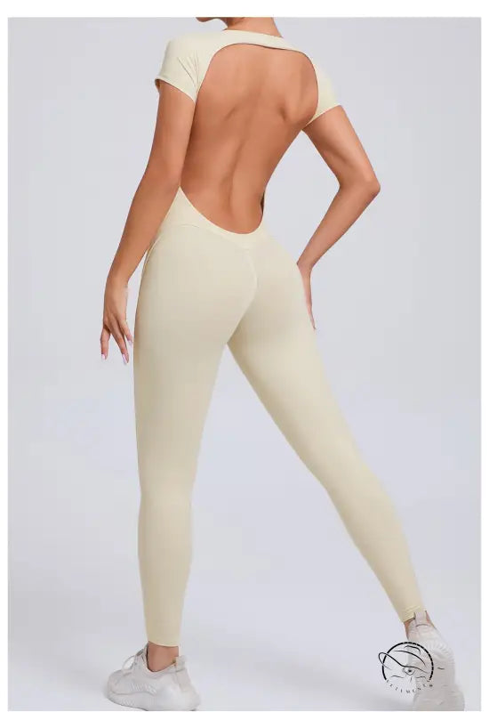 Cream-colored langry fashion yoga bodysuit, tight quick-drying ملابس