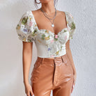 Floral Backless Puff Sleeve Corset with Steel Ring Boning for stylish elegance