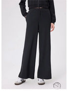 Black loose fitness warm pants with high waist and elastic ankles