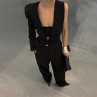 Asymmetrical black pantsuit from Gorgeous Wide Leg Pants Two Piece Sets in trendy fashion