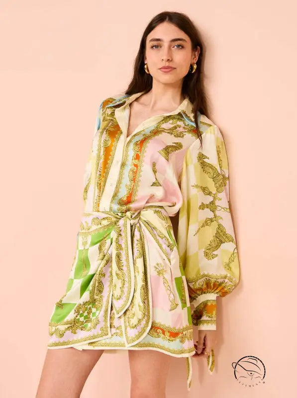 Lantern Sleeve Positioning Print Holiday Casual Dress