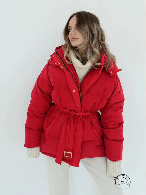 Langry hooded thermal zipper coat in red puffer fashion