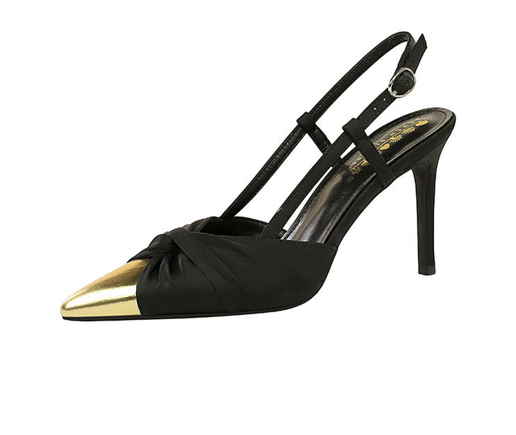 Satin Bow Color Block Pointed High Heel